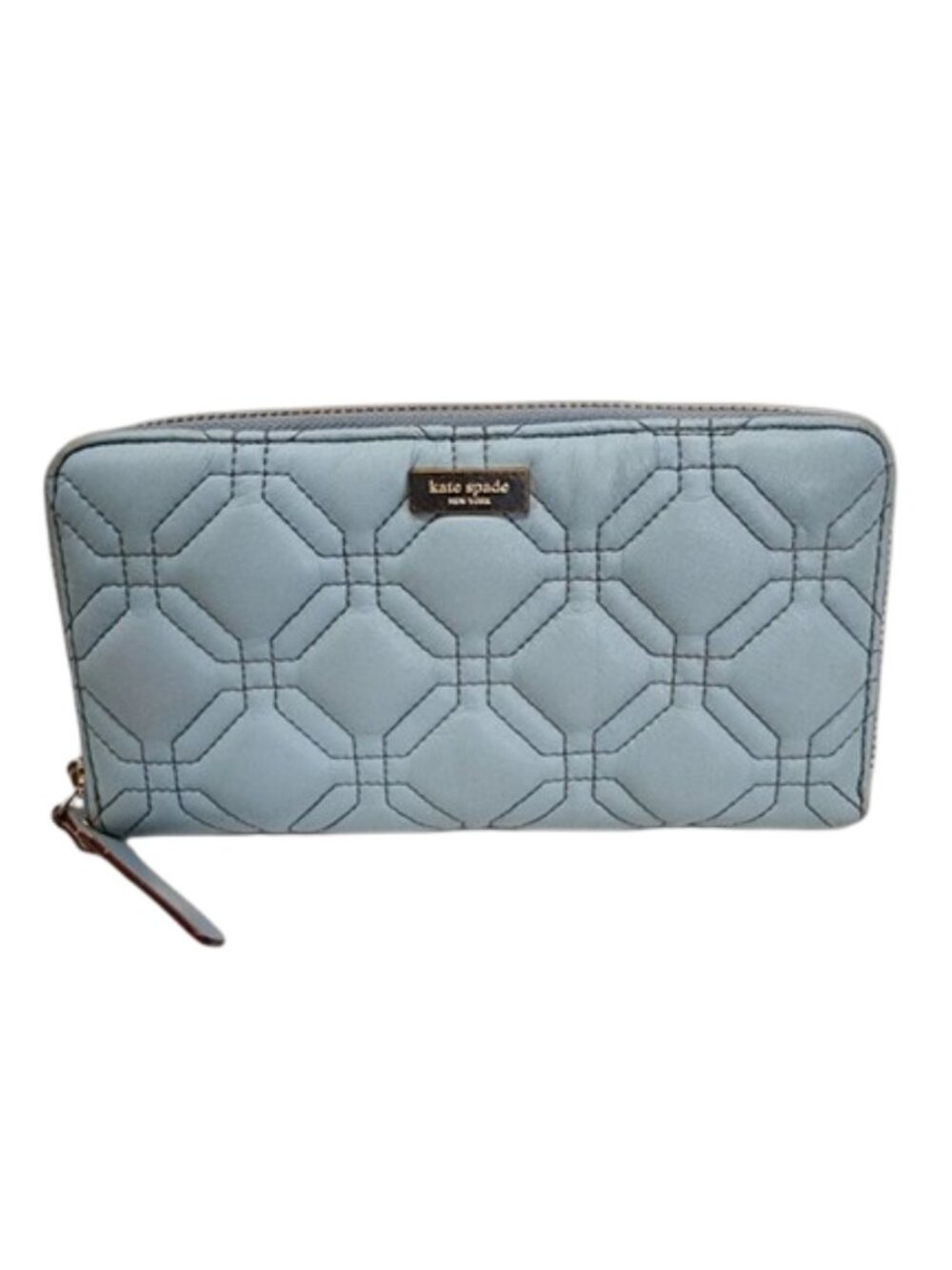 Kate Spade Quilted Leather Zip Around Continental Wallet Blue